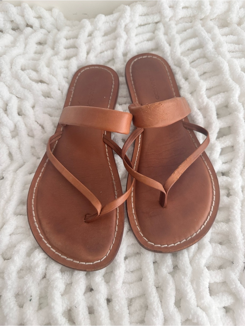 Bernardo Tan Leather Toe-Loop Slide Sandals